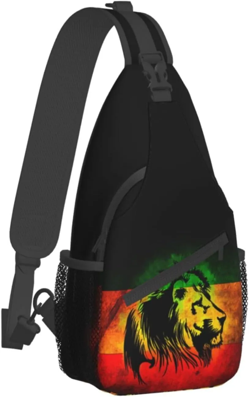 Lion Of Judah Rastafara Mens Crossbody Chest Bag Shoulder Bag Adjustable Strap Daypack