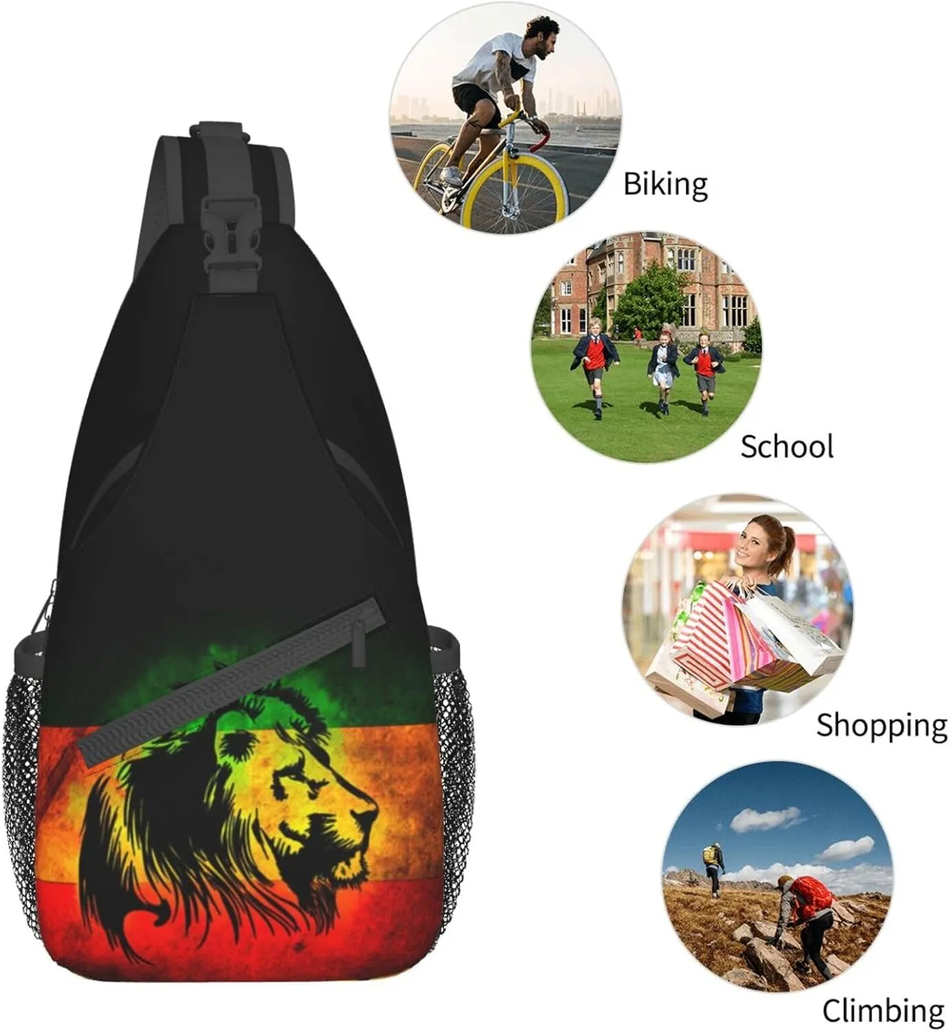 Lion Of Judah Rastafara Mens Crossbody Chest Bag Shoulder Bag Adjustable Strap Daypack