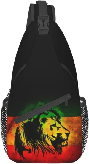 Lion Of Judah Rastafara Mens Crossbody Chest Bag Shoulder Bag Adjustable Strap Daypack