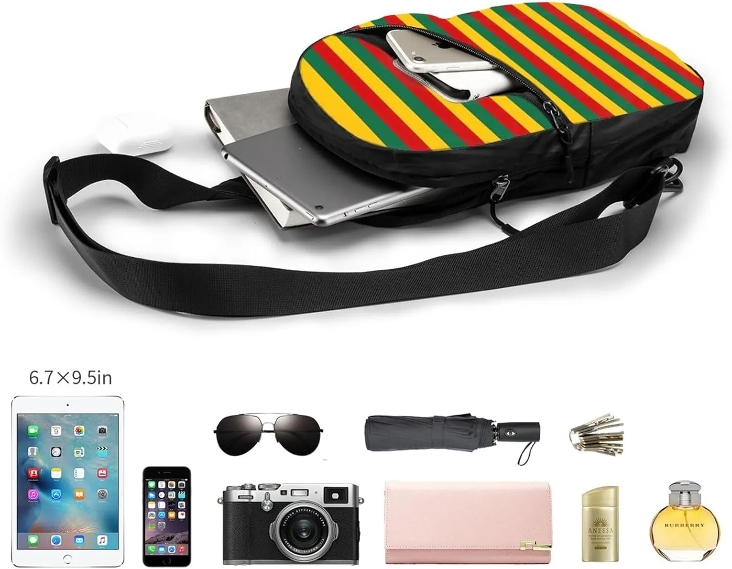 Lithuania Flag Stripes Packable Crossbody Bag Portable Sling Bags Foldable Travel Daypack Reusable Sports Shoulder Backpack Diagonally Chest Bag for Workout
