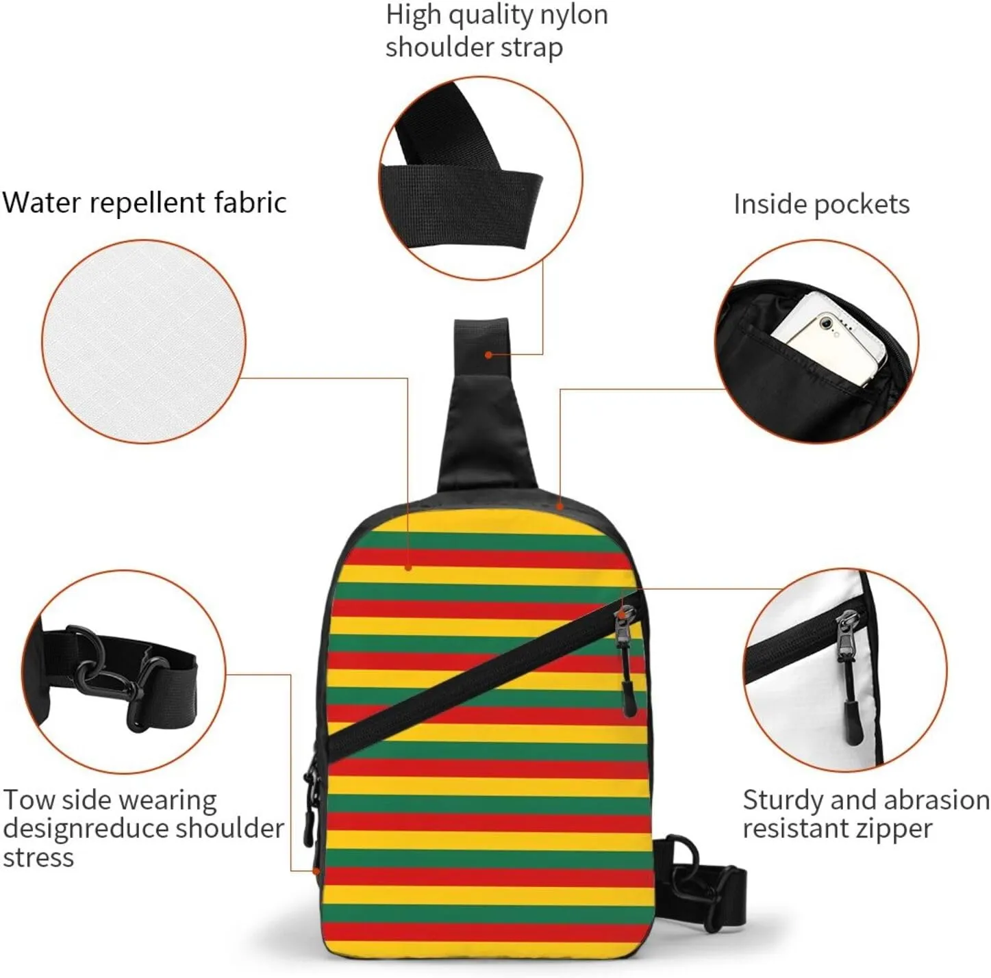 Lithuania Flag Stripes Packable Crossbody Bag Portable Sling Bags Foldable Travel Daypack Reusable Sports Shoulder Backpack Diagonally Chest Bag for Workout