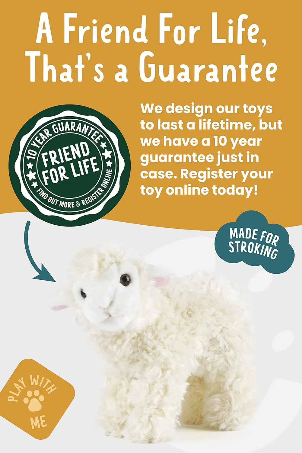 Living Nature Small Lamb Stuffed Animal | Fluffy Farm Animal | Soft Toy Gift for Kids | 6 inches