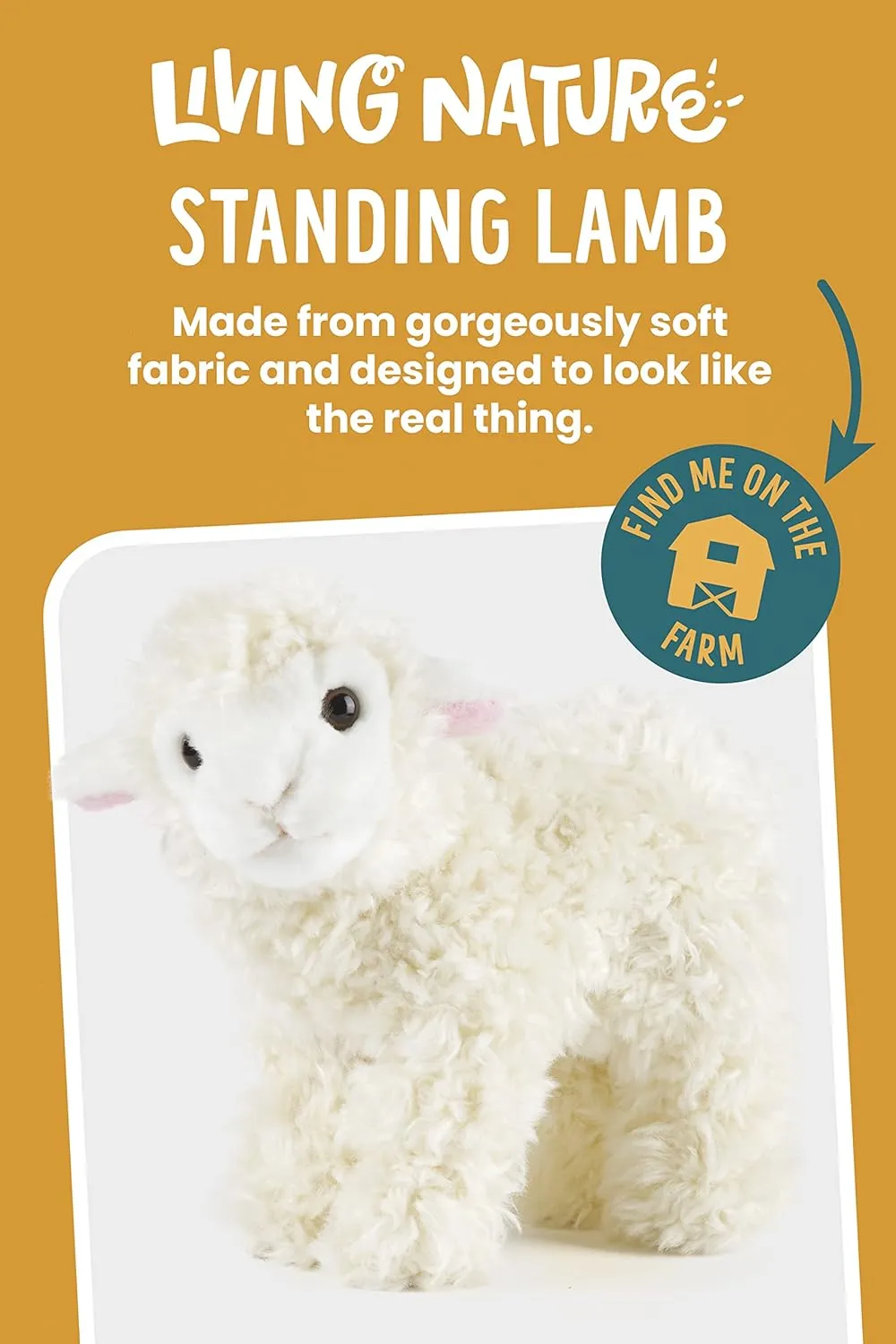 Living Nature Small Lamb Stuffed Animal | Fluffy Farm Animal | Soft Toy Gift for Kids | 6 inches
