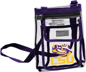 Logo Brands NCAA LSU Tigers Gameday Clear Crossbody Bag - Stadium Approved, Adjustable Strap, Two Pockets, Front Zipper Pocket