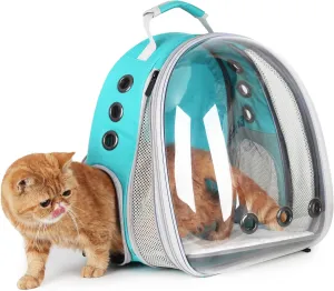 Lollimeow Cat Carrier Backpack, Bubble Expandable Backpack Carrier, Pets and Small Dogs,Airline-Approved, Designed for Travel, Hiking, Walking & Outdoor Use (Front Expandable-Green)