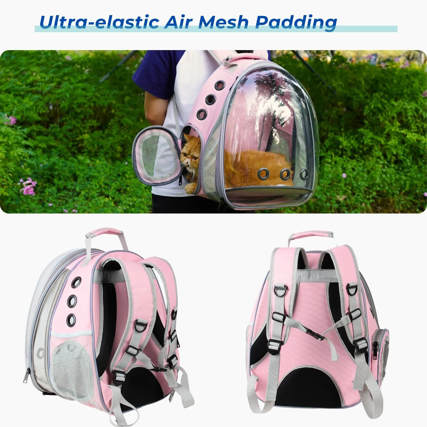 Lollimeow Cat Carrier Backpack, Bubble Expandable Backpack Carrier, Pets and Small Dogs,Airline-Approved, Designed for Travel, Hiking, Walking & Outdoor Use (Front Expandable-Pink)