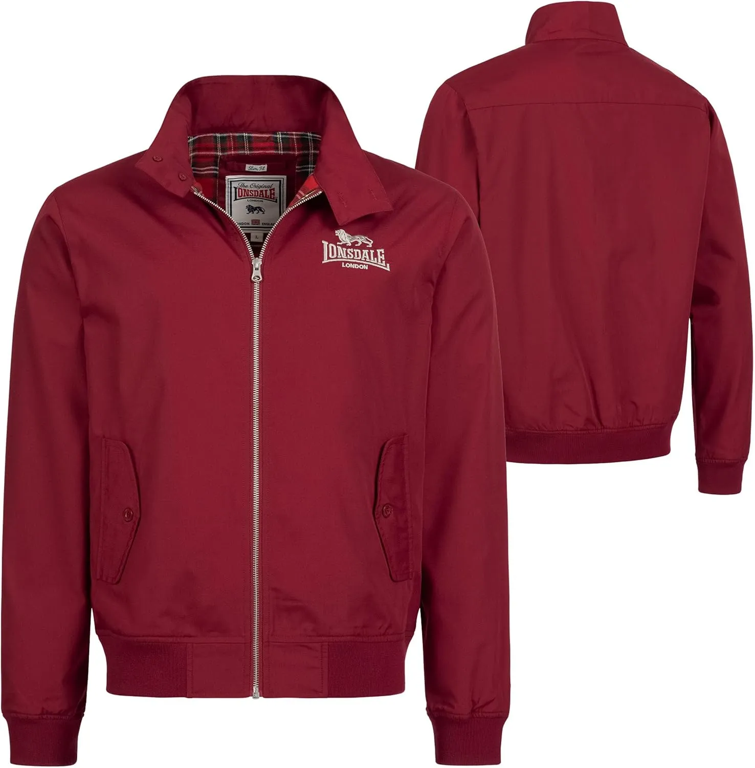 Lonsdale Classic Men's Logo Harrington Jacket England Style Cherry Red Slim-Fit