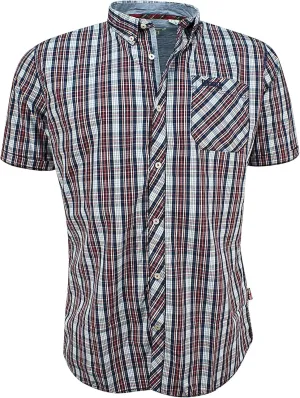 Lonsdale Men´s Slim-fit Short Sleeve Button Down Shirt Red White Blue Size Small (S) Slim-Fit