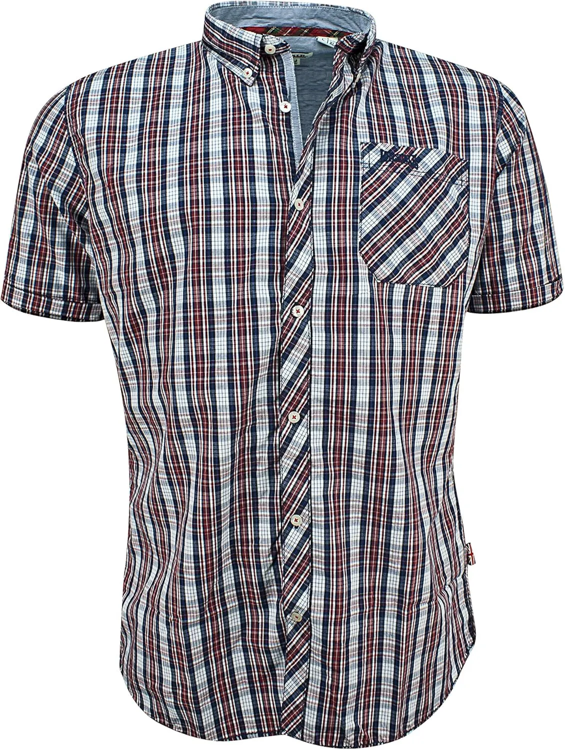 Lonsdale Men´s Slim-fit Short Sleeve Button Down Shirt Red White Blue Size Small (S) Slim-Fit