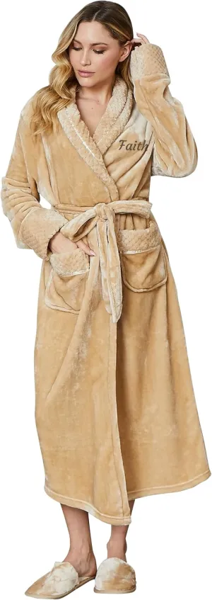 Lotus Linen Plush Hooded Bathrobe for Women, Customized Monogram Robe, Cozy and Luxurious