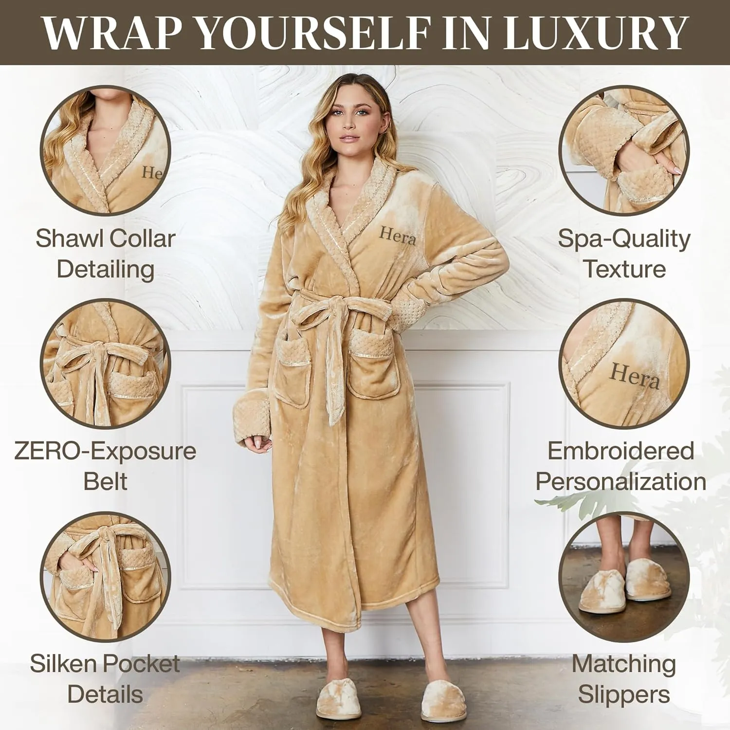 Lotus Linen Plush Hooded Bathrobe for Women, Customized Monogram Robe, Cozy and Luxurious