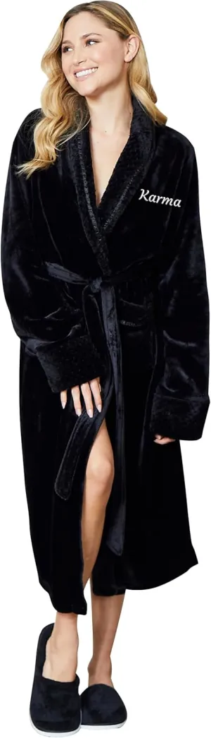 Lotus Linen Plush Hooded Bathrobe for Women, Customized Monogram Robe, Cozy and Luxurious