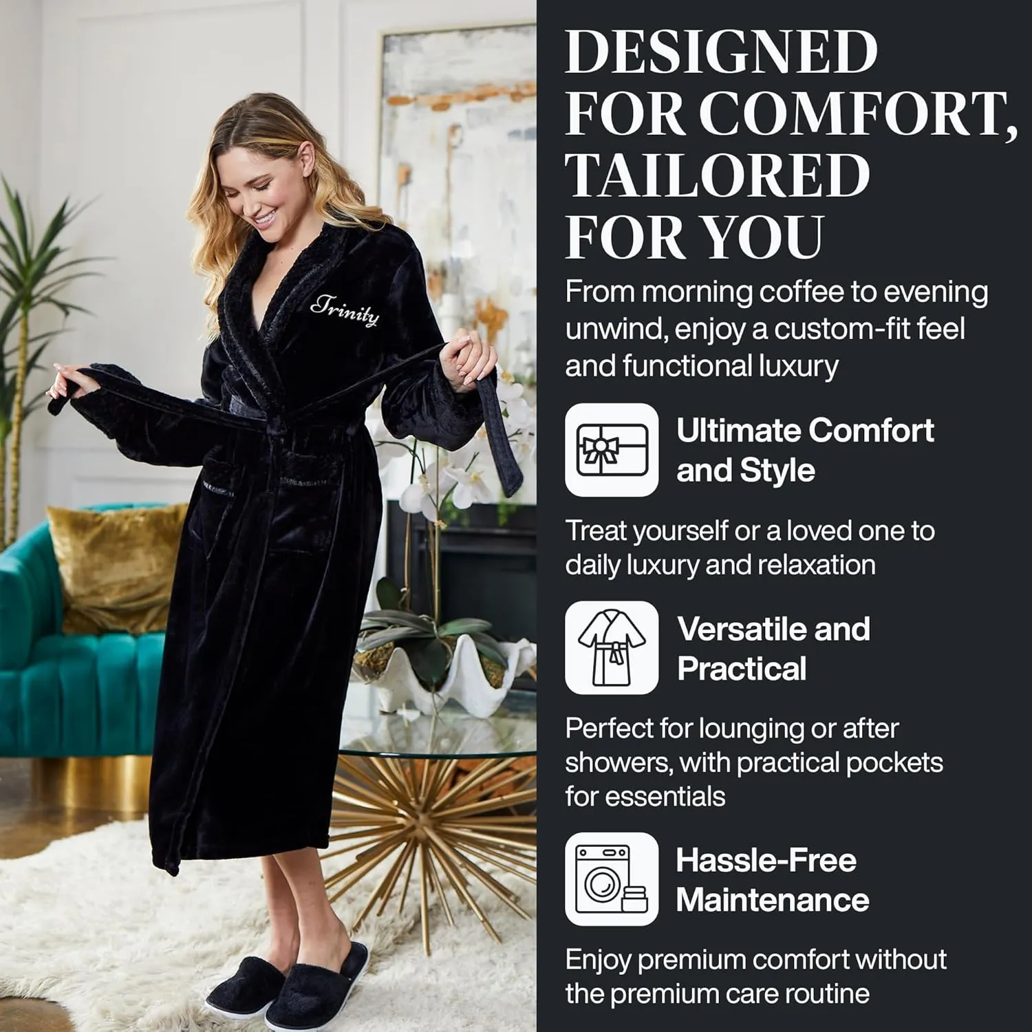 Lotus Linen Plush Hooded Bathrobe for Women, Customized Monogram Robe, Cozy and Luxurious