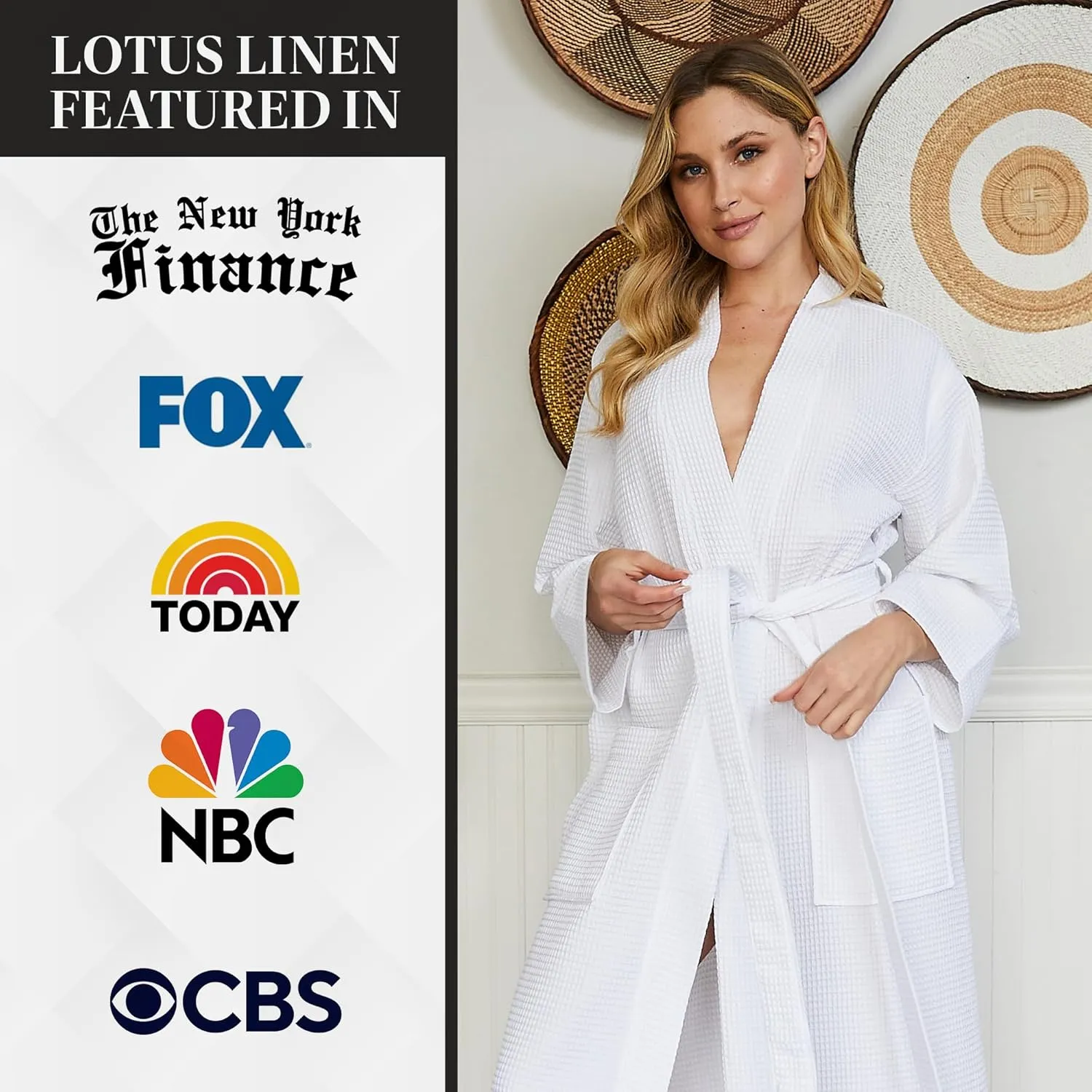 Lotus Linen Women's Lightweight Waffle Weave Robes- Long Soft Cotton Bathrobe - Kimono Spa Bath Robe