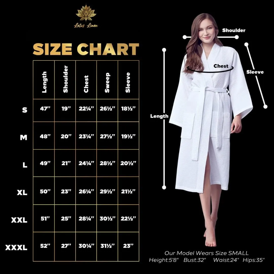 Lotus Linen Women's Lightweight Waffle Weave Robes- Long Soft Cotton Bathrobe - Kimono Spa Bath Robe