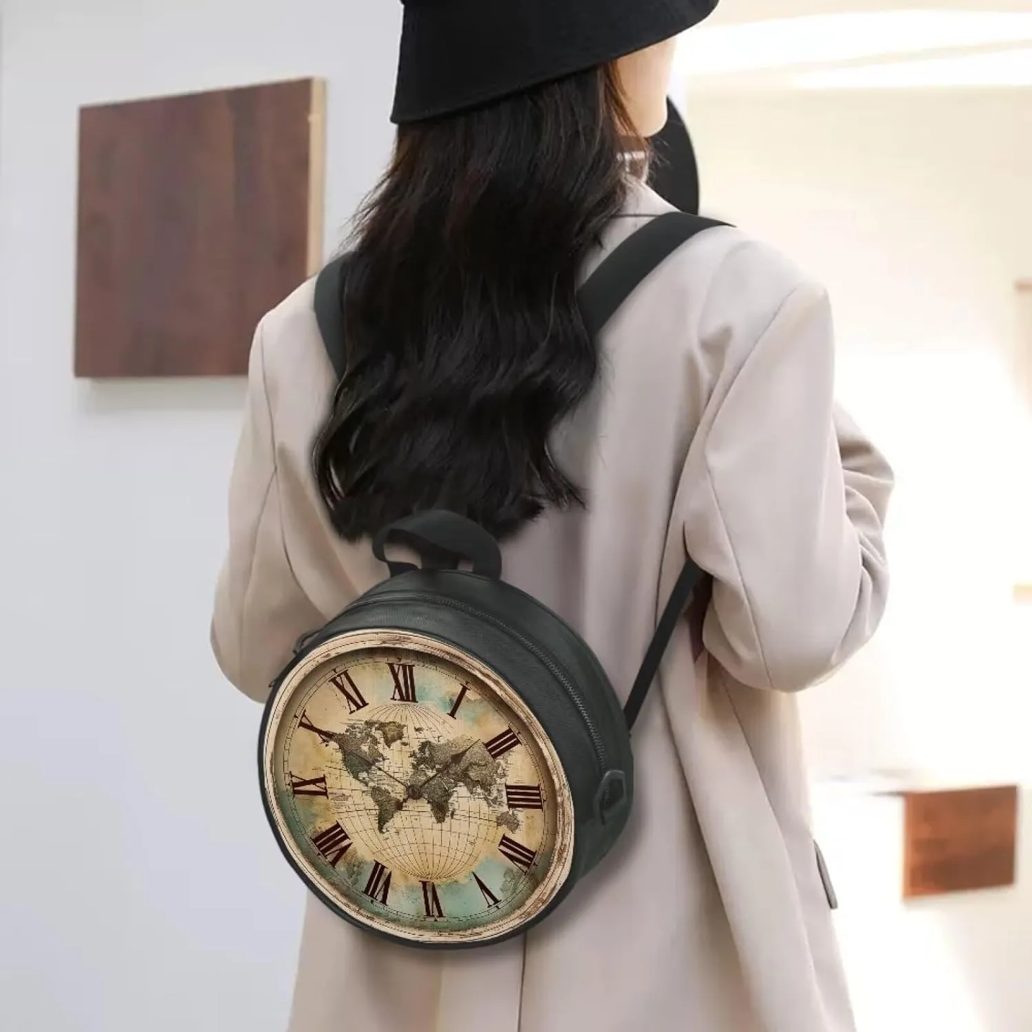 Lotusorchid Clock Print Small Crossbody Bag Round Purse Circle Shoulder Purse for Party Work (Not Real Clock)