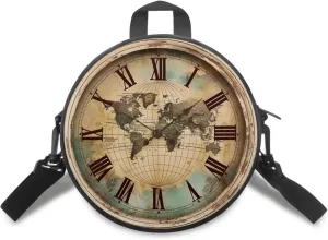 Lotusorchid Clock Print Small Crossbody Bag Round Purse Circle Shoulder Purse for Party Work (Not Real Clock)