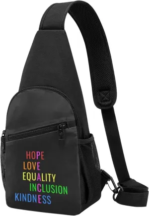 Love Peace Equality Inclusion Kindness Hope Unisex Chest Bag Lightweight Crossbody Shoulder Bag Travel Pocket Black