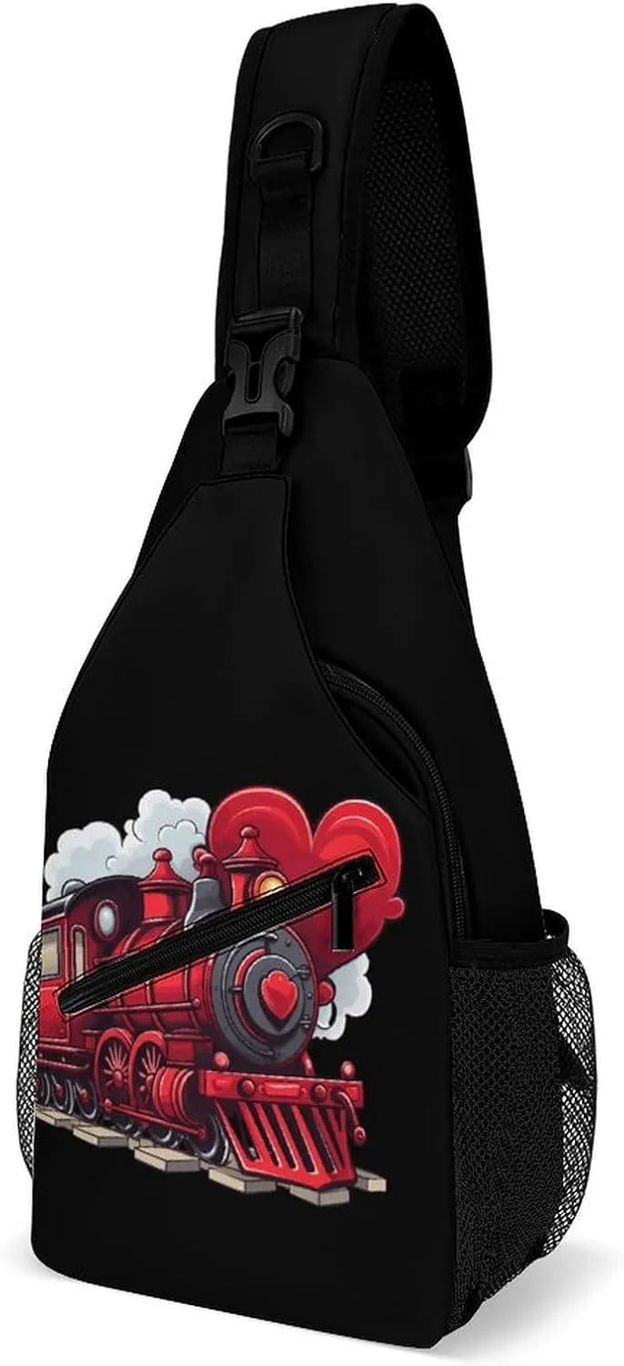 Love Train Crossbody Sling Backpack Multipurpose Chest Bag Casual Shoulder Bag Travel Hiking Daypack