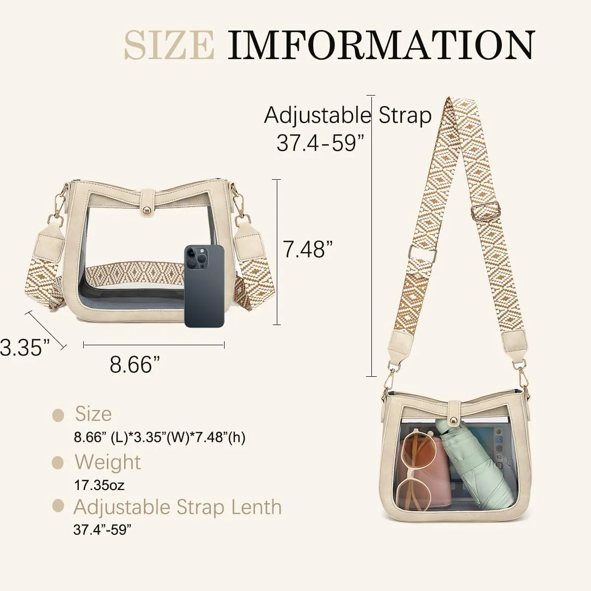 LOXOMU Clear Crossbody Bags Stadium Approved, Clear Purses with Guitar Strap Clear bag for Stadium Events, Concerts
