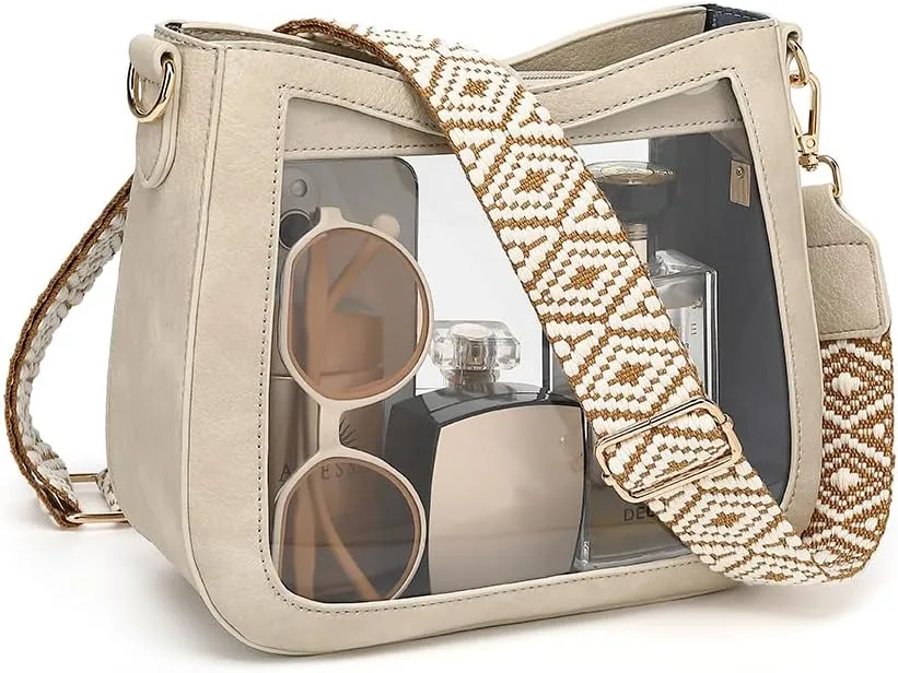 LOXOMU Clear Crossbody Bags Stadium Approved, Clear Purses with Guitar Strap Clear bag for Stadium Events, Concerts