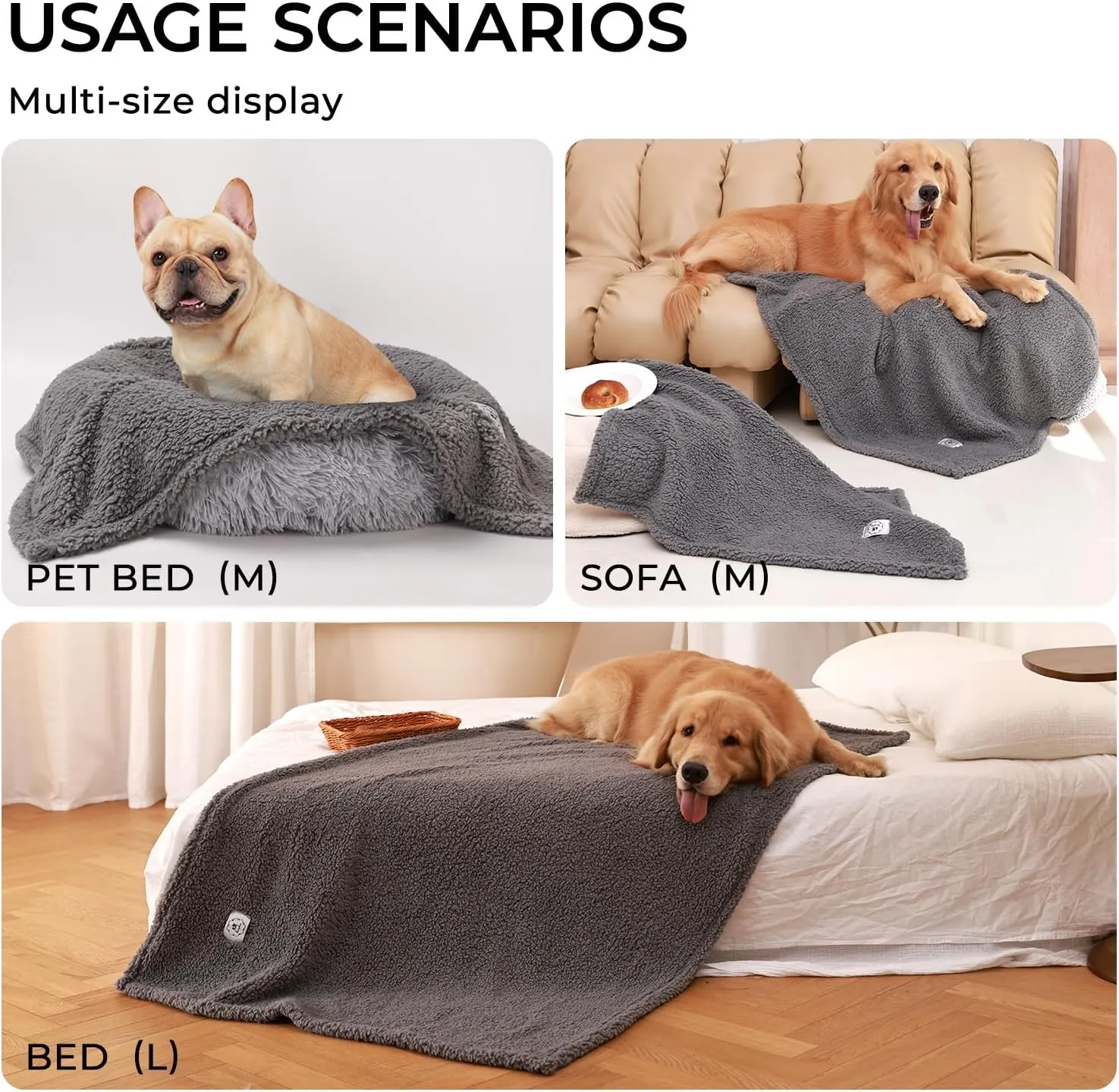 Luciphia Premium Fleece Pet Blanket for Small Medium Dogs Puppy Soft Sherpa Calming Cat Throw Blankets(Grey,57x40 inches)
