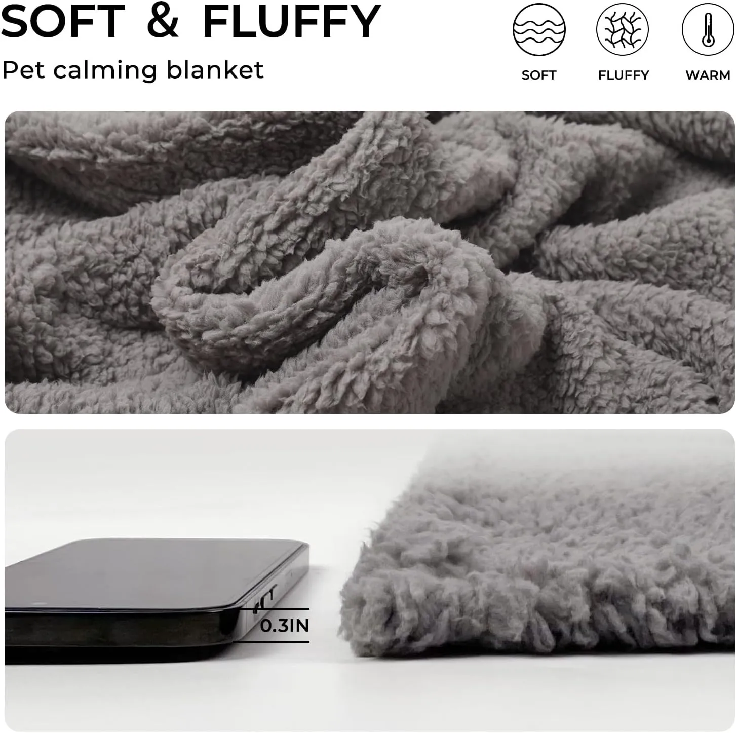 Luciphia Premium Fleece Pet Blanket for Small Medium Dogs Puppy Soft Sherpa Calming Cat Throw Blankets(Grey,57x40 inches)