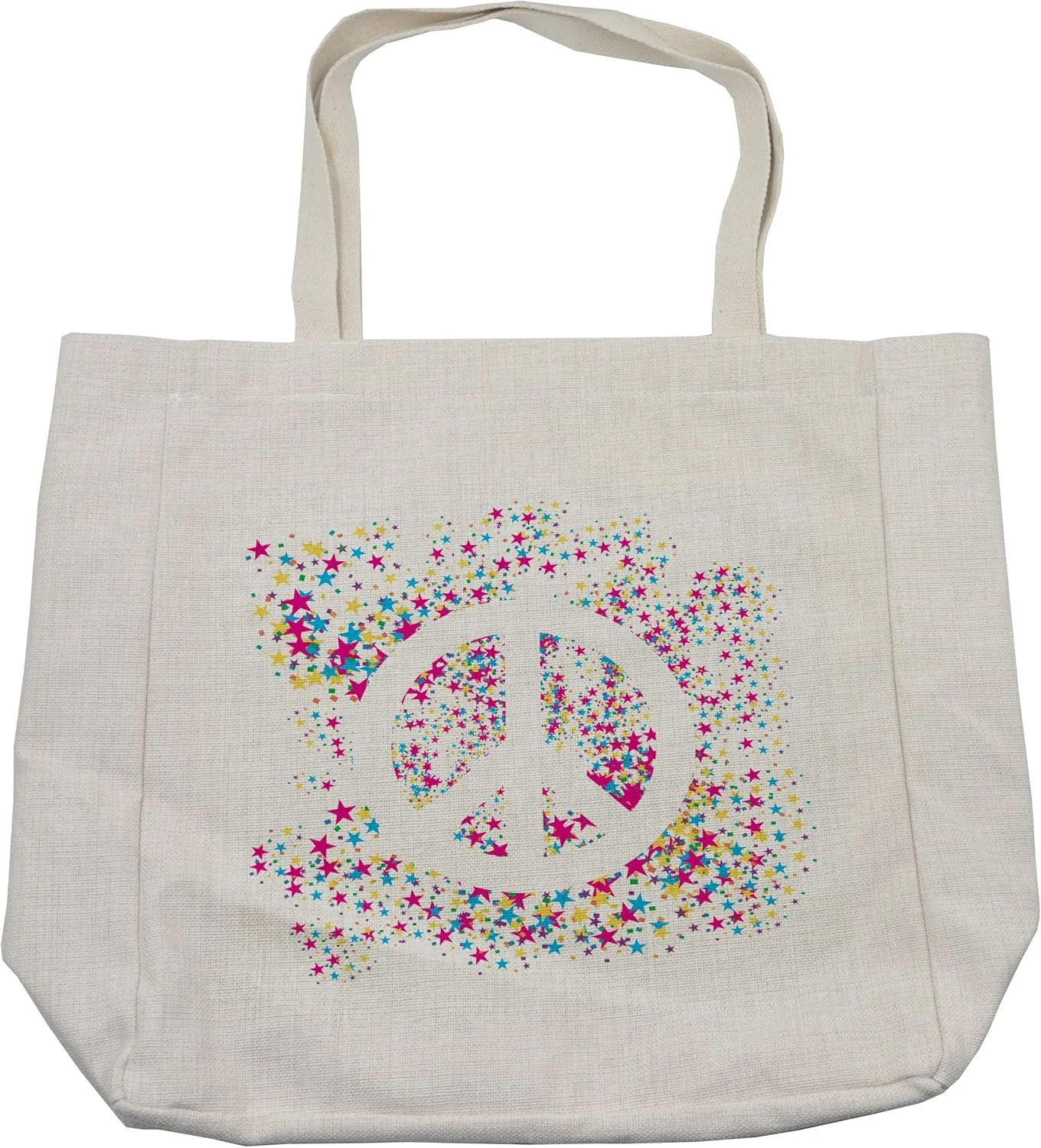 Lunarable 1960s Shopping Bag, Peace Idealism Politics Sixties Tiny Stars Happy Spray Art, Eco-Friendly Reusable Bag for Groceries Beach and More, 15.5" X 14.5", Cream