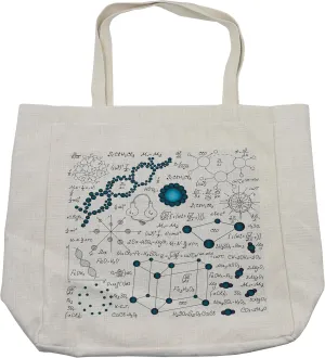 Lunarable Abstract Shopping Bag, Science Physics DNA Molecule Formulas Atomic Chemical Analyses Display, Eco-Friendly Reusable Bag for Groceries Beach and More, 15.5" X 14.5", Cream