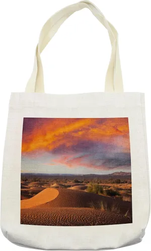 Lunarable African Tote Bag, Sahara Desert with Exquisite Skyline and Sand Hot Land Evening Landscape, Cloth Linen Reusable Bag for Shopping Books Beach and More, 16.5" X 14", Cream