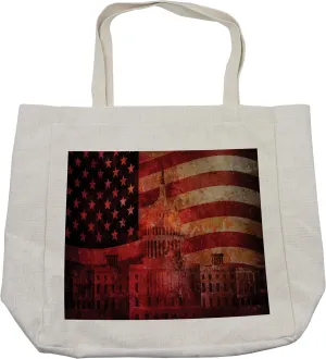 Lunarable American Flag Shopping Bag, Prominent Capital Monument White House Republican Congress Senate Print, Eco-Friendly Reusable Bag for Groceries Beach and More, 15.5" X 14.5", Multicolor