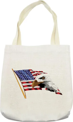 Lunarable American Flag Tote Bag, American Eagle Emblem of United States Memorial National Citizen Artwork, Cloth Linen Reusable Bag for Shopping Books Beach and More, 16.5" X 14", Cream