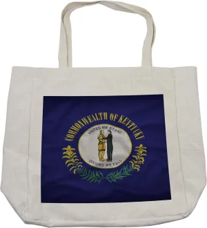 Lunarable American Shopping Bag, Kentucky Flag United We Stand; Divided We Fall Pioneer and Statesman, Eco-Friendly Reusable Bag for Groceries Beach and More, 15.5" X 14.5", Cream