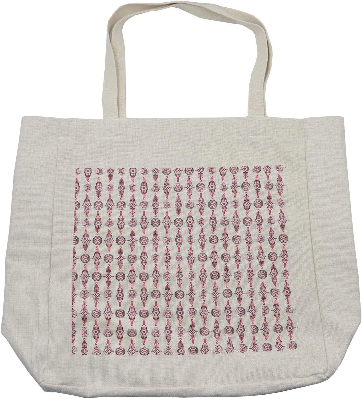 Lunarable Australian Shopping Bag, Abstract Aboriginal Motifs with Ethnic Ornaments Tribal Geometric Shapes, Eco-Friendly Reusable Bag for Groceries Beach and More, 15.5" X 14.5", Cream