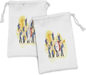 Lunarable Band Music Fabric Pouch Set of 2, Doodle Interpretation of a Marching Band with Big Hats, Small Drawstring Bag for Toiletries Masks and Favors, 9" x 6", Dark Violet Multicolor