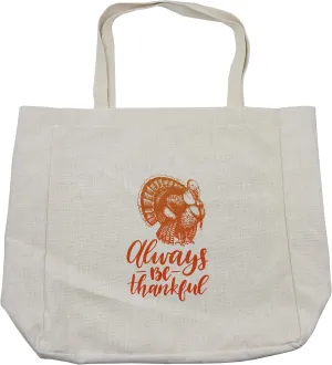 Lunarable Be Thankful Shopping Bag, Turkey for Thanksgiving Day National Harvest Celebration, Eco-Friendly Reusable Bag for Groceries Beach and More, 15.5" X 14.5", Vermilion Apricot