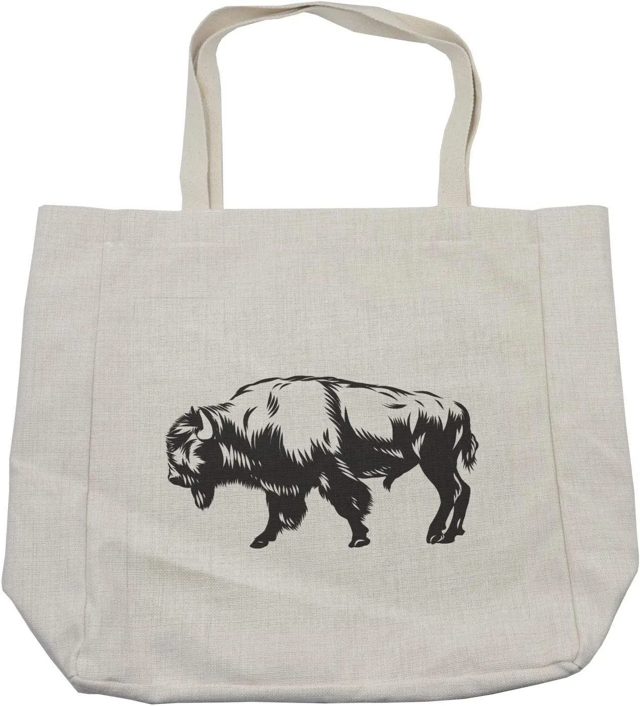 Lunarable Bison Shopping Bag, American Buffalo Anger Wilderness Grassland Mammal Danger Eager Illustration, Eco-Friendly Reusable Bag for Groceries Beach and More, 15.5" X 14.5", Cream