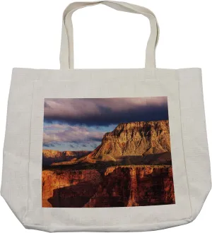 Lunarable Canyon Shopping Bag, Canyon in Colorado Plateau Rocks River Stream Geological Mystery Formed in Years, Eco-Friendly Reusable Bag for Groceries Beach and More, 15.5" X 14.5", Cream