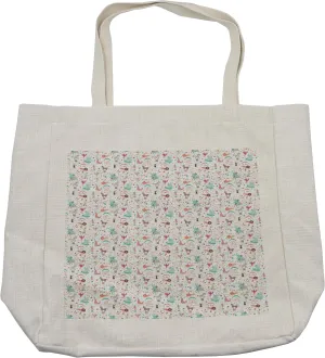 Lunarable Circus Shopping Bag, Retro Inspired Carnival Pattern with Animal Entertainers Happy Funny Festival Life, Eco-Friendly Reusable Bag for Groceries Beach and More, 15.5" X 14.5", Cream