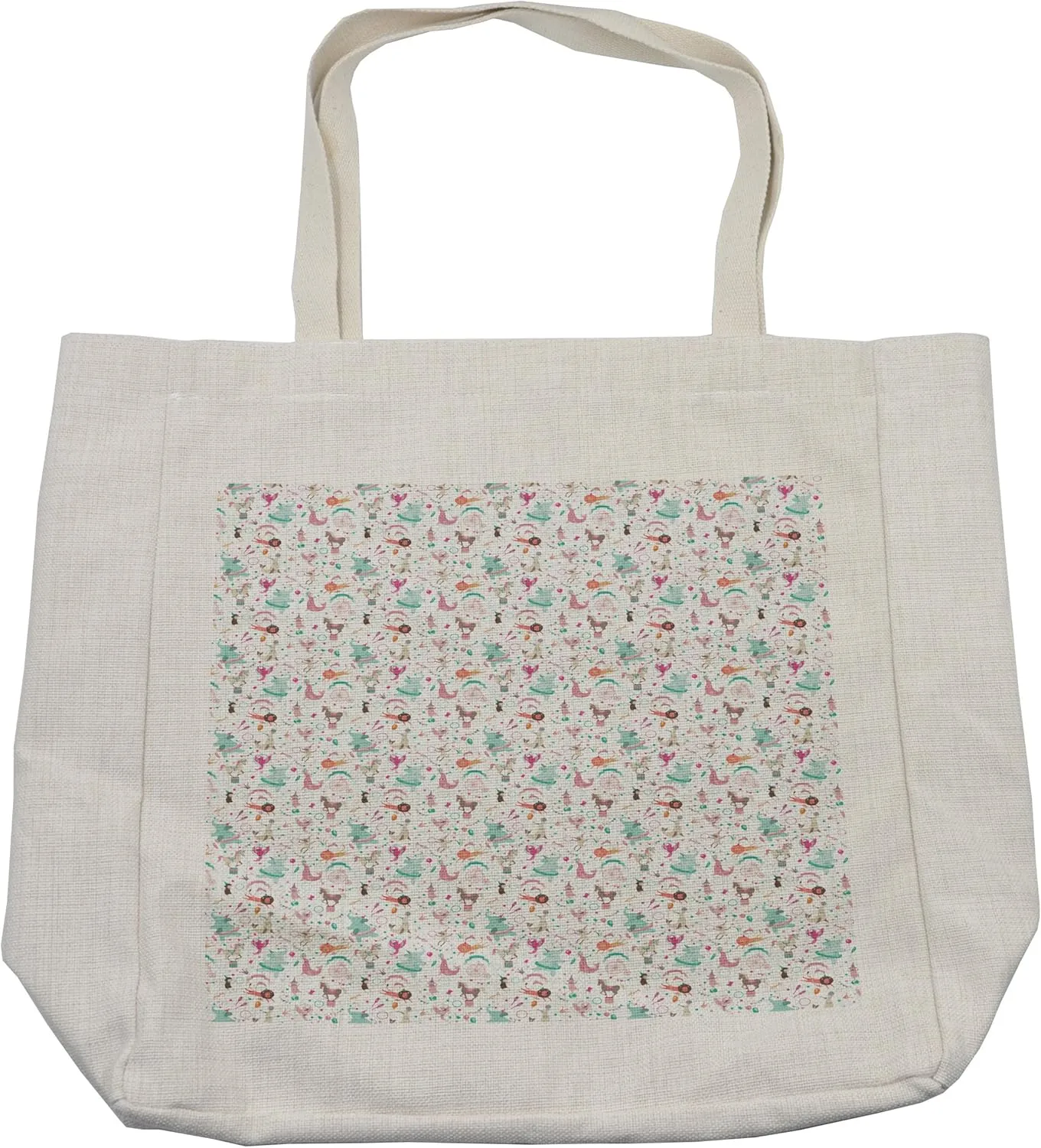 Lunarable Circus Shopping Bag, Retro Inspired Carnival Pattern with Animal Entertainers Happy Funny Festival Life, Eco-Friendly Reusable Bag for Groceries Beach and More, 15.5" X 14.5", Cream