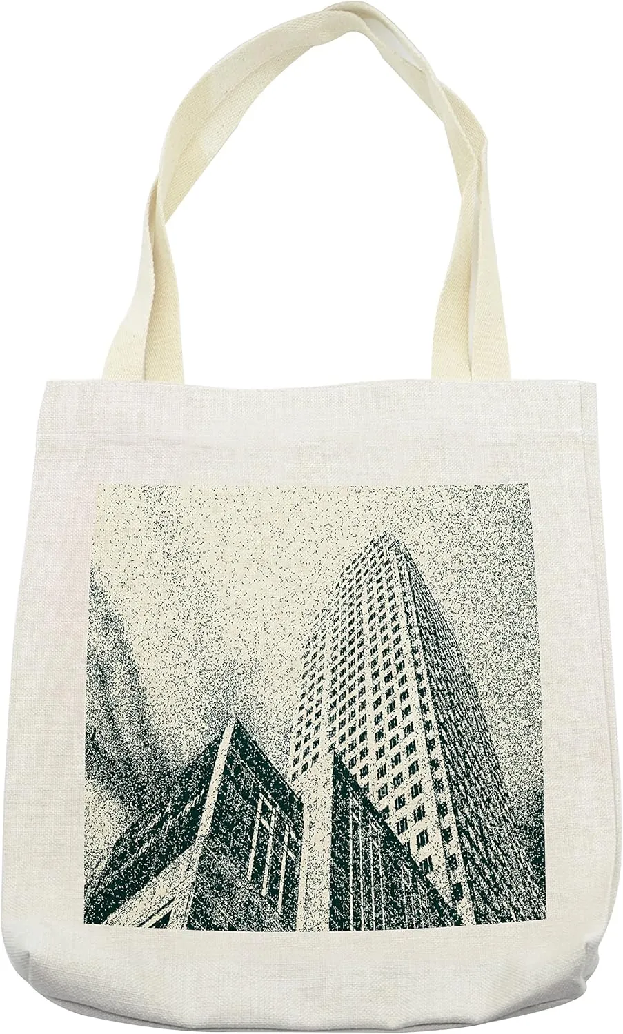 Lunarable Cityscape Tote Bag, Grunge Upward Urban Skyscraper View Digital Dot Modern Gritty Illustration, Cloth Linen Reusable Bag for Shopping Books Beach and More, 16.5" X 14", Cream