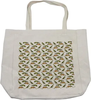Lunarable Dinosaur Shopping Bag, Prehistoric Monsters Jurassic Period Reptiles, Eco-Friendly Reusable Bag for Groceries Beach and More, 15.5" X 14.5", Cream