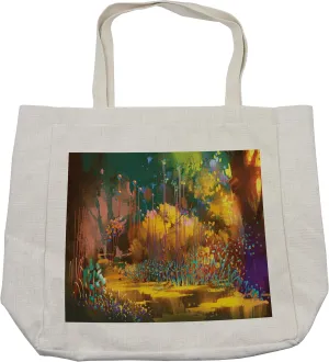 Lunarable Fantasy Shopping Bag, Imaginary Forest Psychedelic Feature Effects Jungle Boho Sytle Art, Eco-Friendly Reusable Bag for Groceries Beach and More, 15.5" X 14.5", Multicolor