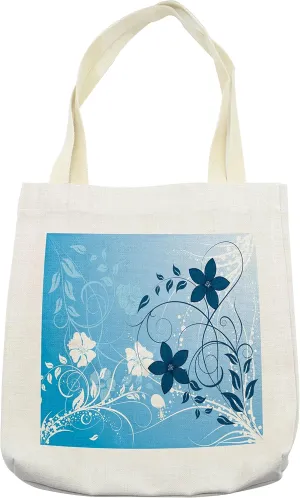 Lunarable Floral Tote Bag, Essence Flower Petals Background with Scrolls Eco Botany Fresh Tones Picture, Cloth Linen Reusable Bag for Shopping Books Beach and More, 16.5" X 14", Cream