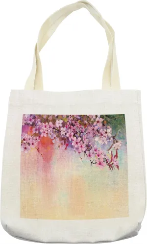 Lunarable Flower Tote Bag, Temperate Zone Branch Mass Wisteria Eastern Oriental Cultivar Artwork Print, Cloth Linen Reusable Bag for Shopping Books Beach and More, 16.5" X 14", Multicolor