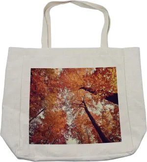 Lunarable Forest Shopping Bag, Forest with Deciduous Trees Shedding Leaf Shady Toned Flora Scenery Photo Art, Eco-Friendly Reusable Bag for Groceries Beach and More, 15.5" X 14.5", Cream
