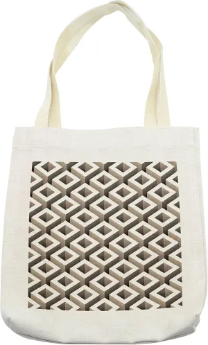 Lunarable Geometric Tote Bag, Digital Maze Inspired Pattern with Cubes and Squared Shaped Rotary Lines Illustration, Cloth Linen Reusable Bag for Shopping Books Beach and More, 16.5" X 14", Cream