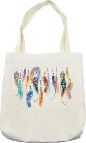 Lunarable Hippie Tote Bag, Prehistoric South Western Dove Eagle Hawk Raven Bird Feathers Artwork Print, Cloth Linen Reusable Bag for Shopping Books Beach and More, 16.5" X 14", Cream