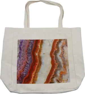 Lunarable Marble Print Shopping Bag, Gradient Macro Quartz Rock Surface Natural Minerals Glazed Beauty Display, Eco-Friendly Reusable Bag for Groceries Beach and More, 15.5" X 14.5", Multicolor