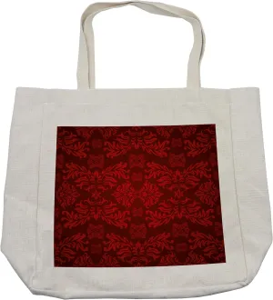 Lunarable Maroon Shopping Bag, Classical Nature Leaf Motifs Floral Tile Old Fashioned Grunge Antiquity, Eco-Friendly Reusable Bag for Groceries Beach and More, 15.5" X 14.5", Cream